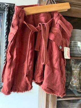 Free People Brick Red Tie-Waist Utility Skort